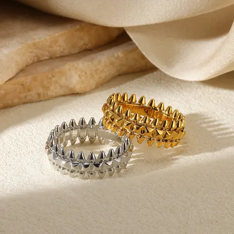 2025 Design Style Riveted Bullet Stainless Steel Rings For Women Punk Gold Color Creative Ring Broad Surface Finger Jewelry Gift