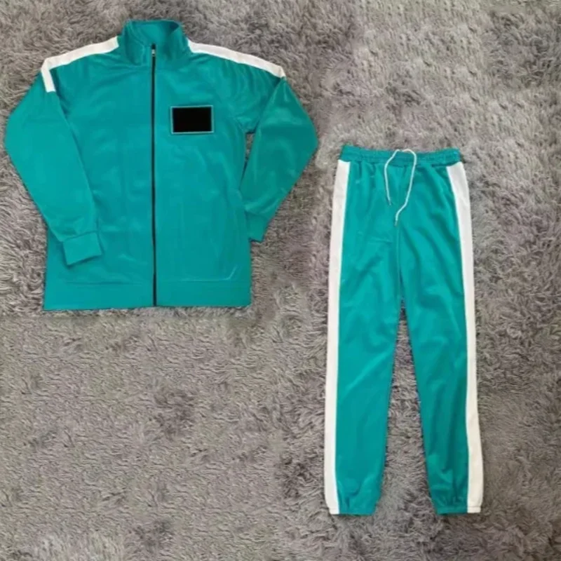 

Korea Game Green Color Tracksuit Jacket Sweatshirt with Pant Cosplay Sports Zipper Cardigan Printing Pocket Sweatshirts Set