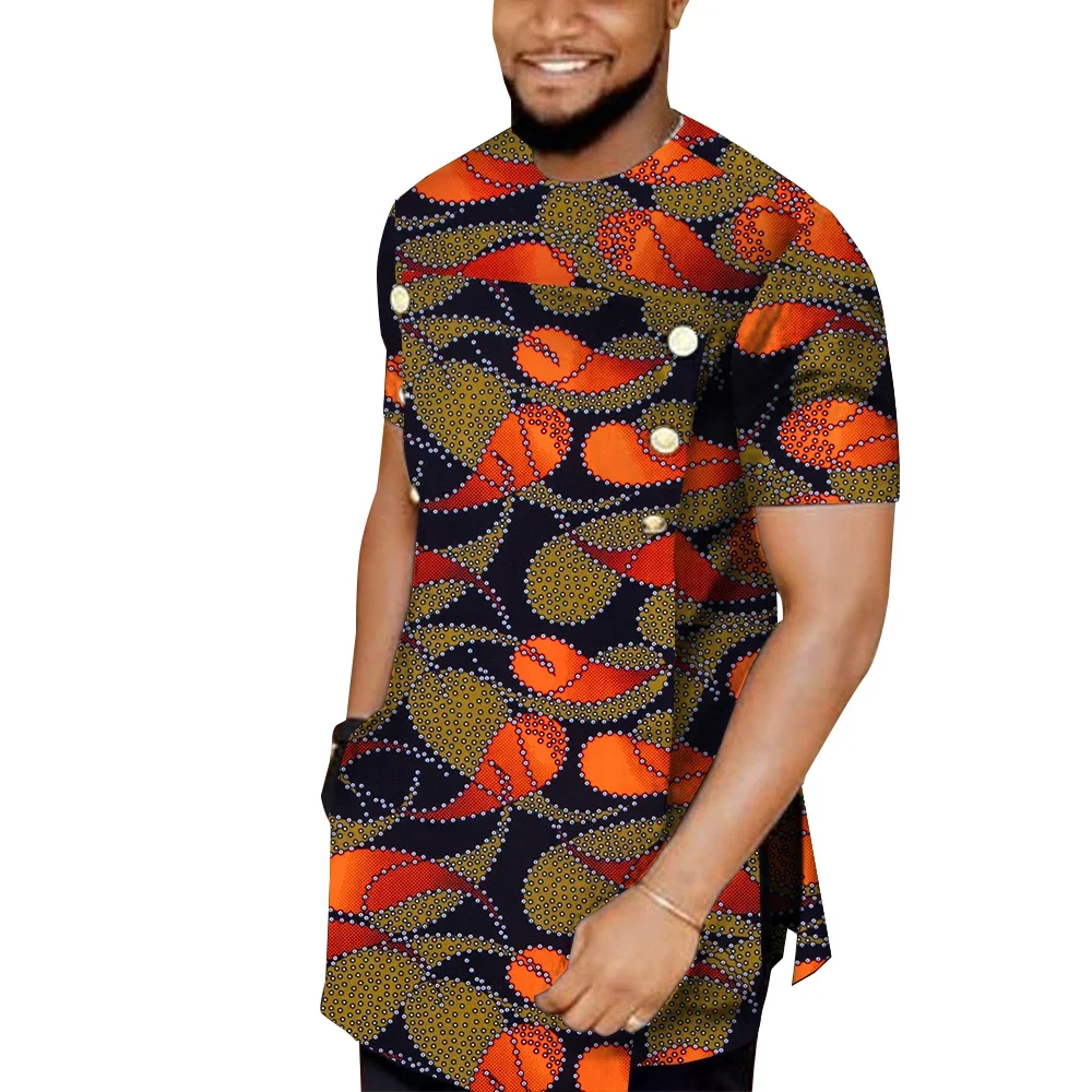 African Men Clothes Ankara Fashion Dashiki Shirt Africa Style Men\'s Blouse Short Sleeve Print Top Nigerian Clothes WYN1724