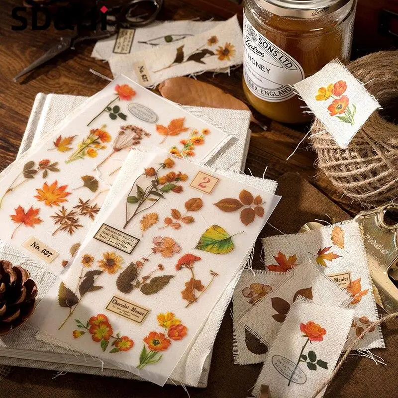 1set Vintage Rub On Transfers Plant Stickers Flower Decoration Sticker For Crafts Fabric Journaling Dairy Scrapbooking Planners