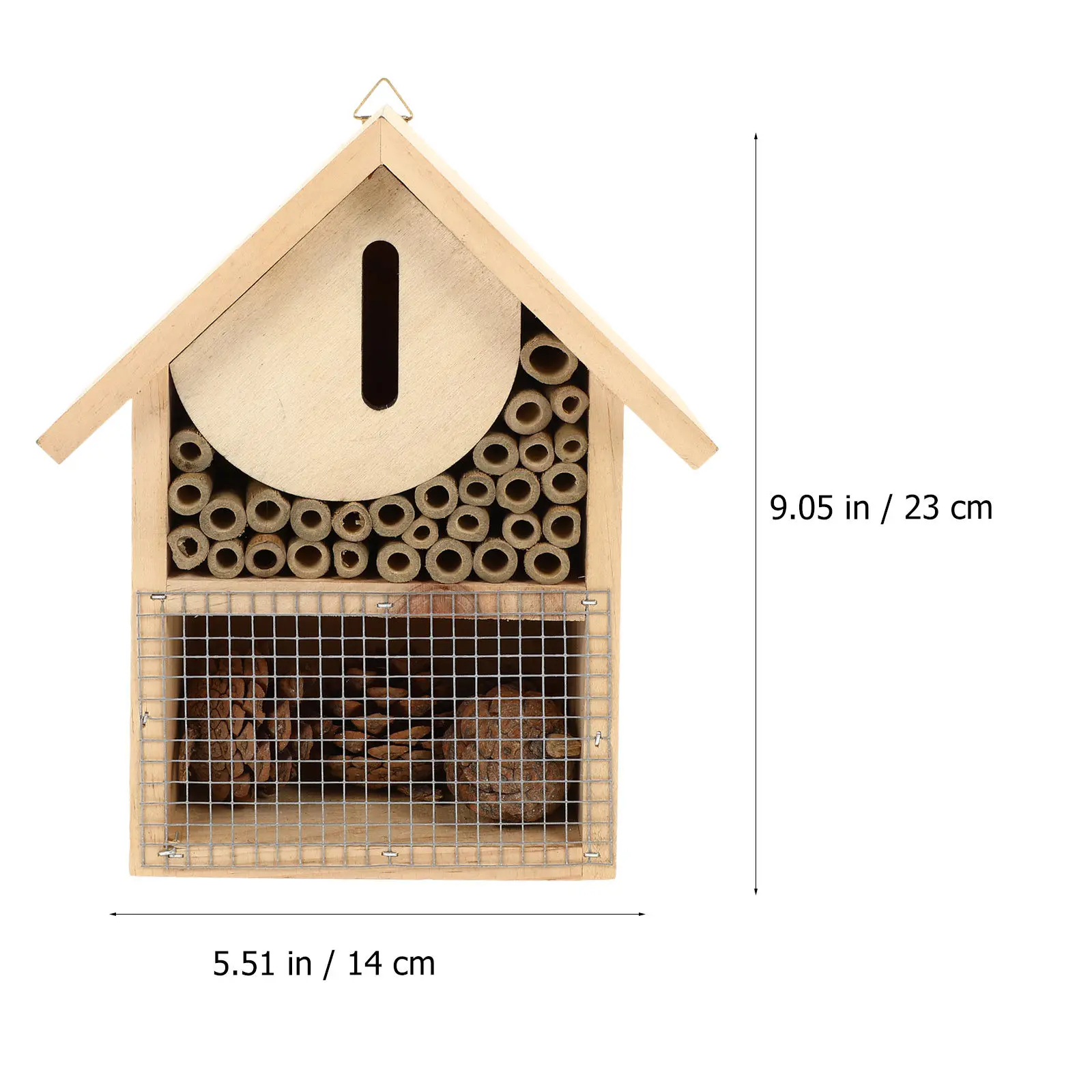 Hanging Wooden Bee House Garden Insect Hotel Decorative Nest Shelter for Bees Ladybugs Natural Wood Bee Breeding Habitat Cabin