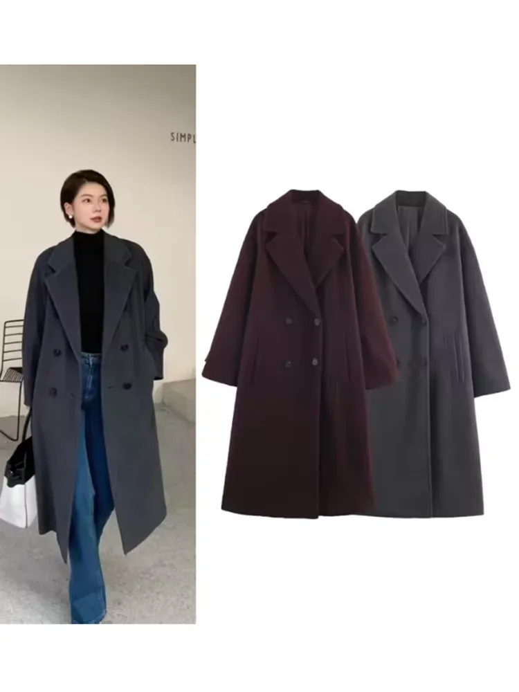 

5-цветное осенне-зимнее мягкое свободное шерстяное пальто с лацканами и длинными рукавами, новая женская длинная куртка, женское модное элегантное шерстяное пальто