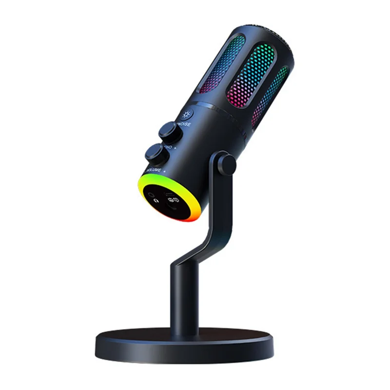 絶妙なプロフェッショナルゲーミングマイク、スタンド付き、rgb-usb有線コンデンサーマイク、pc、ラップトップ、ストリーミング、ポッドキャスト、カラオケ用