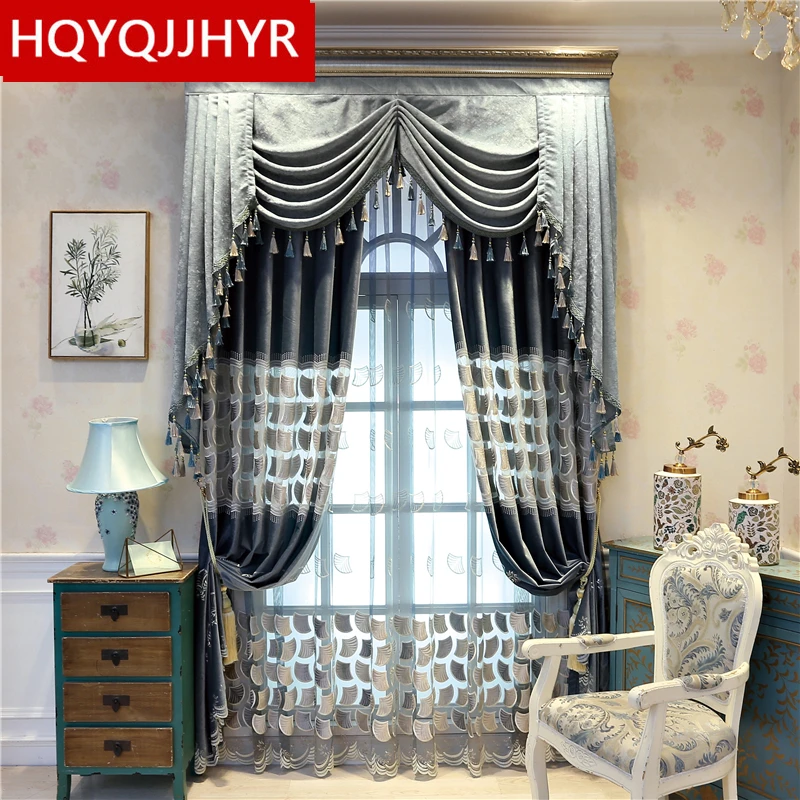 American Custom Velvet Villa Apartment Curtains High Quality Embroidery Decoration Bedroom Kitchen Hotel Curtains
