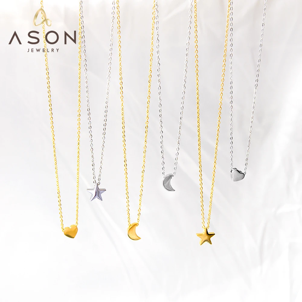 ASONSTEEL Vintage Small Tiny Moon Star Cross Pendant Necklace For Women Gold Plated Stainless Steel Delicate Choker Waterproof - Detail 1