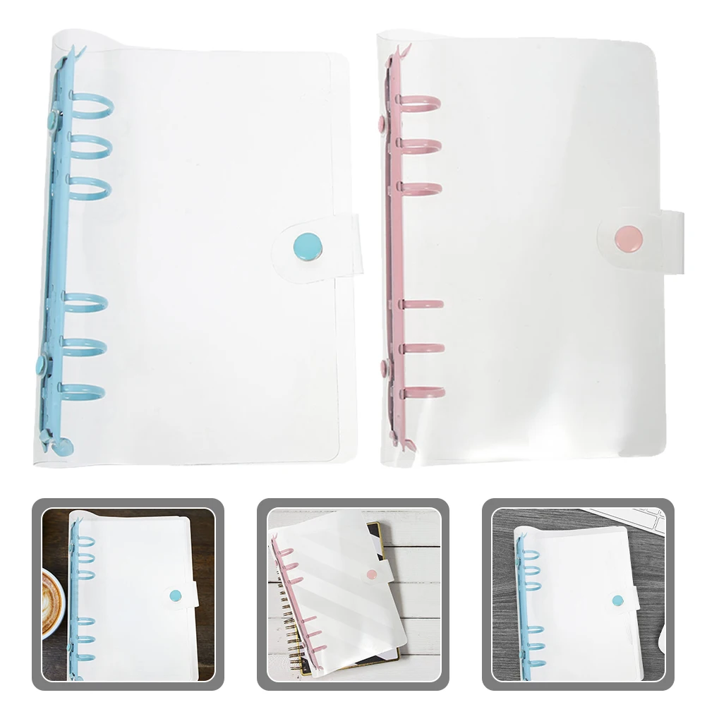 

2pcs A6 Binder Clear Notebook Shell Office File Organizer Adjustable Document Folder Protective Cover Cute Ring Binders