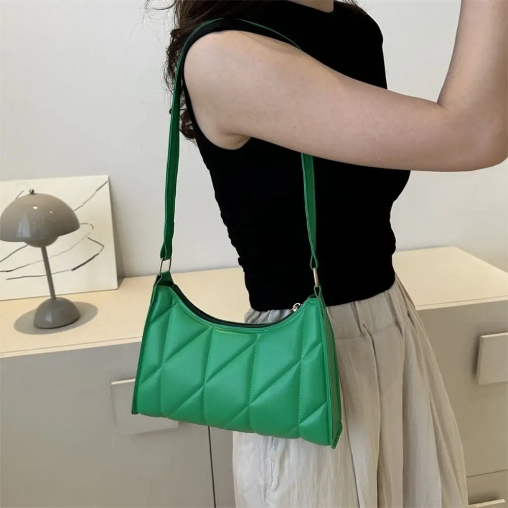 Fashion Rhombus Female Hobos Handbag Retro Simple Pu Shoulder Bag Trendy Solid Color Commuting Underarm Bag Shopping
