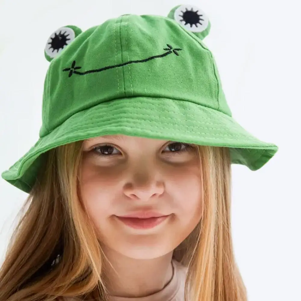Niedliche Frosch-Bucket-Hüte für Damen, Sommer-Outdoor-Sonnenhüte, Angelkappen aus Baumwolle, Wilde Panama-Hüte