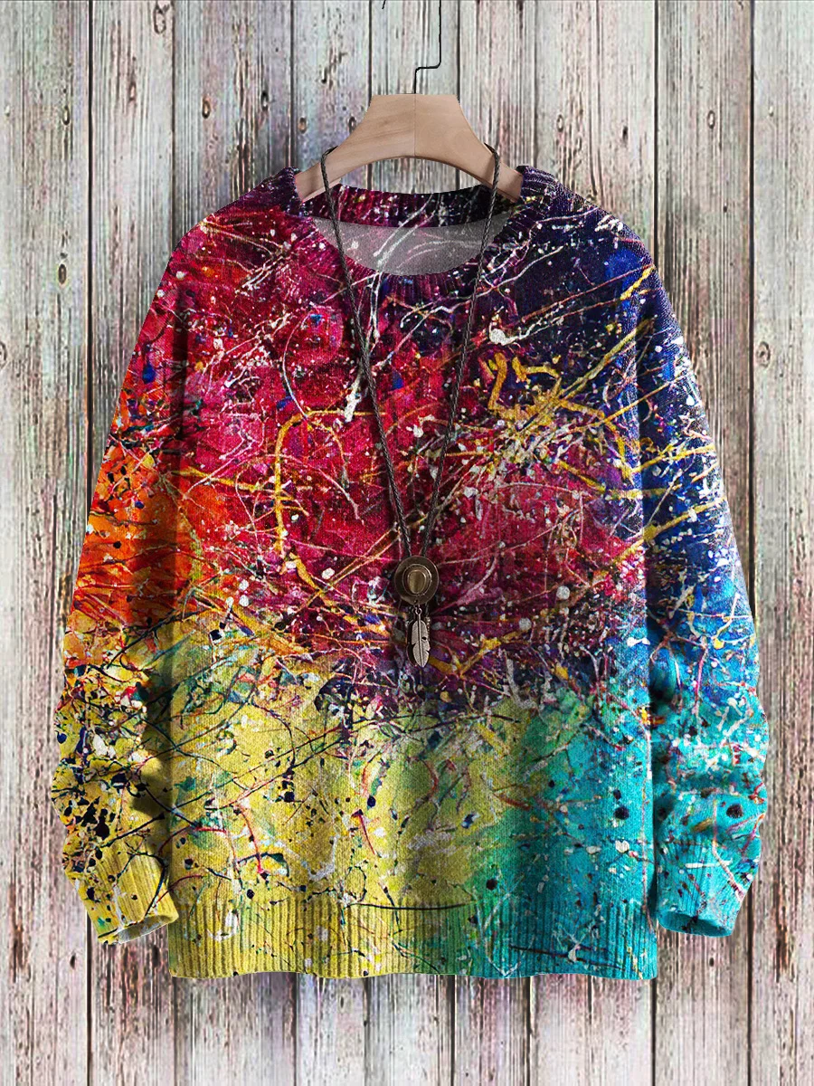 Winter Unisex Casual Knit Pullover Sweater Retro Art Pattern 3D Printed Fashion Crewneck Long Sleeve Sweater Sweatshirt KMY40