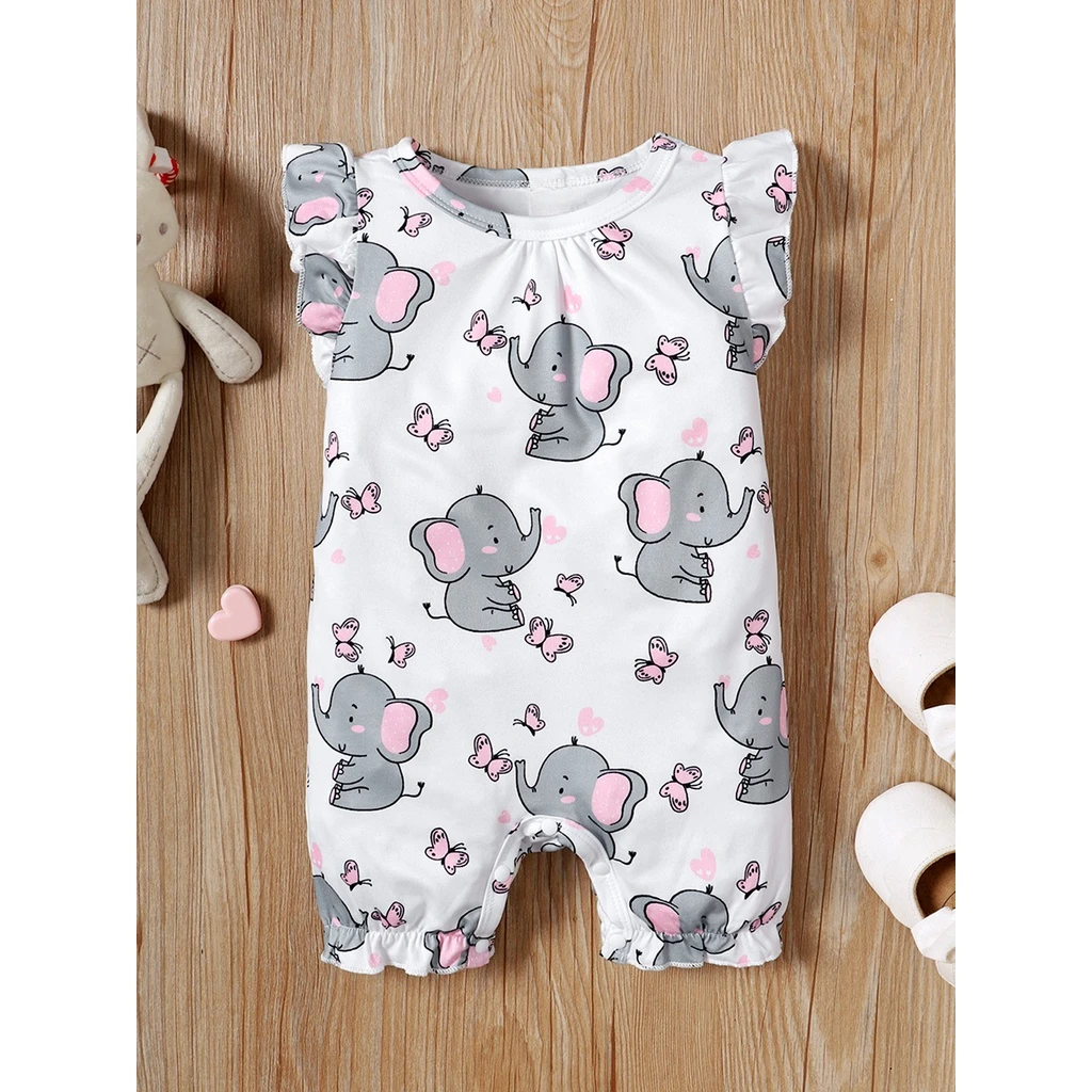 3-24 Months Baby Girl Romper Cute Little Elephant Sleeveless Bodysuit Infant Girl Summer Jumpsuit Toddler Girl Casual Outfit