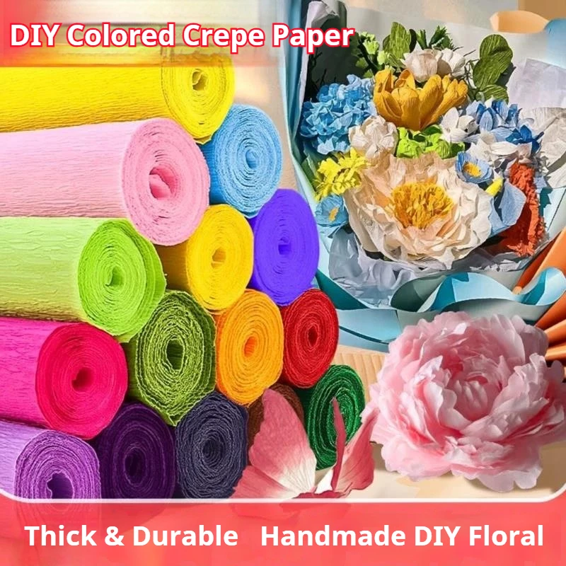 50x250cm/Roll Colored Crepe Paper Origami Crinkled Crepe Paper Craft Handmade DIY Paper Flowers Wrapping Paper Craft Party Decor