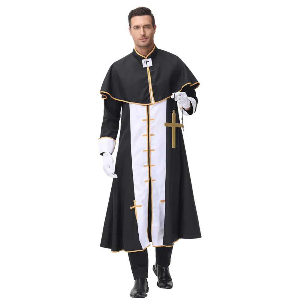 Purim de páscoa traje de halloween para os homens padre bispo roupas pastor cristão clérigo cosplay festa vestido conjunto