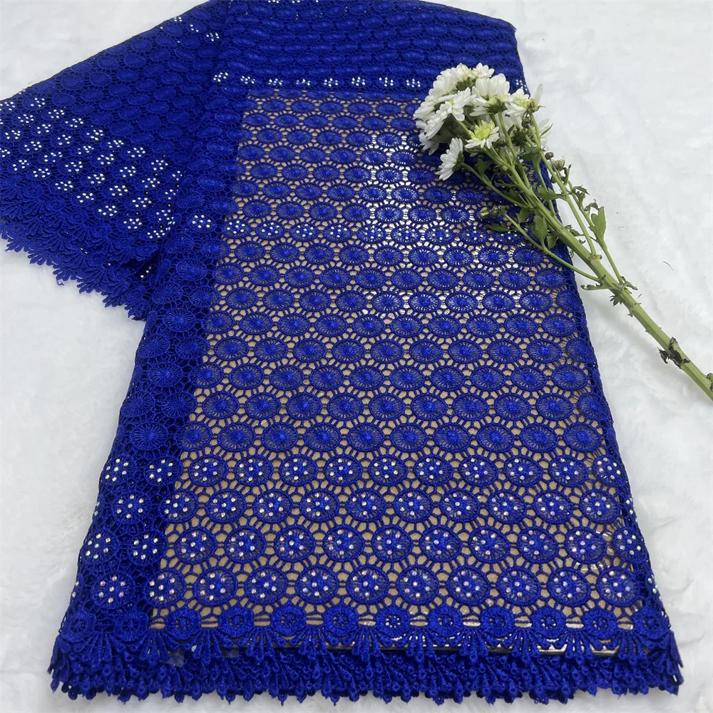 Royal Blue Guipure Lace Fabric 2024 High Quality Luxury Fabric For Dress 5 Yards With Stones African Fabric For Wedding H W247-1