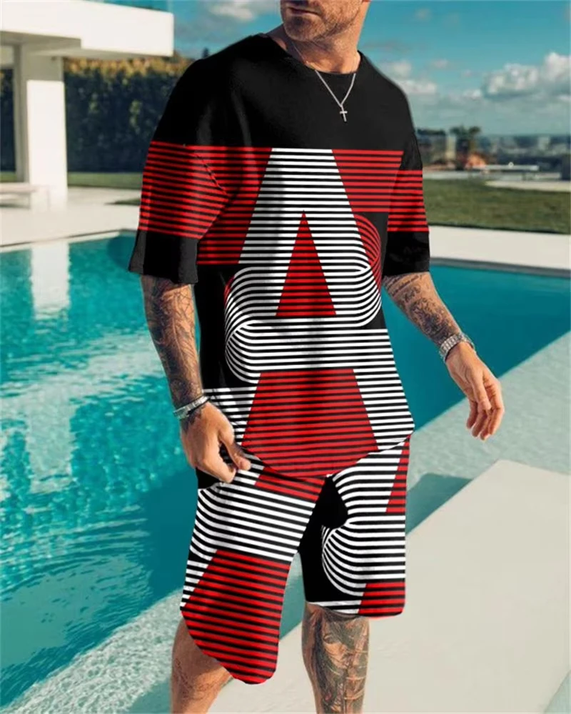 New Summer Men's Suit Oversized Clothes Two Pieces Set Vintage Casual Streetwear 3D Printed Beach Set Men Tshirt Shorts Outfits