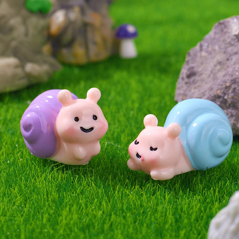 Resin Snail Figurine Miniature Statue Decoration For Mini Fairy Garden Micro Landscape Cartoon Animal Resin Craft Ornaments