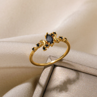 Black Zircon Moon Star Rings Romantic Stainless Steel Finger Rings  Fashion Wedding Jewelry Best Friend Gift Bijoux Femme