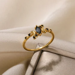 Black Zircon Moon Star Rings Romantic Stainless Steel Finger Rings Fashion Wedding Jewelry Best Friend Gift Bijoux Femme