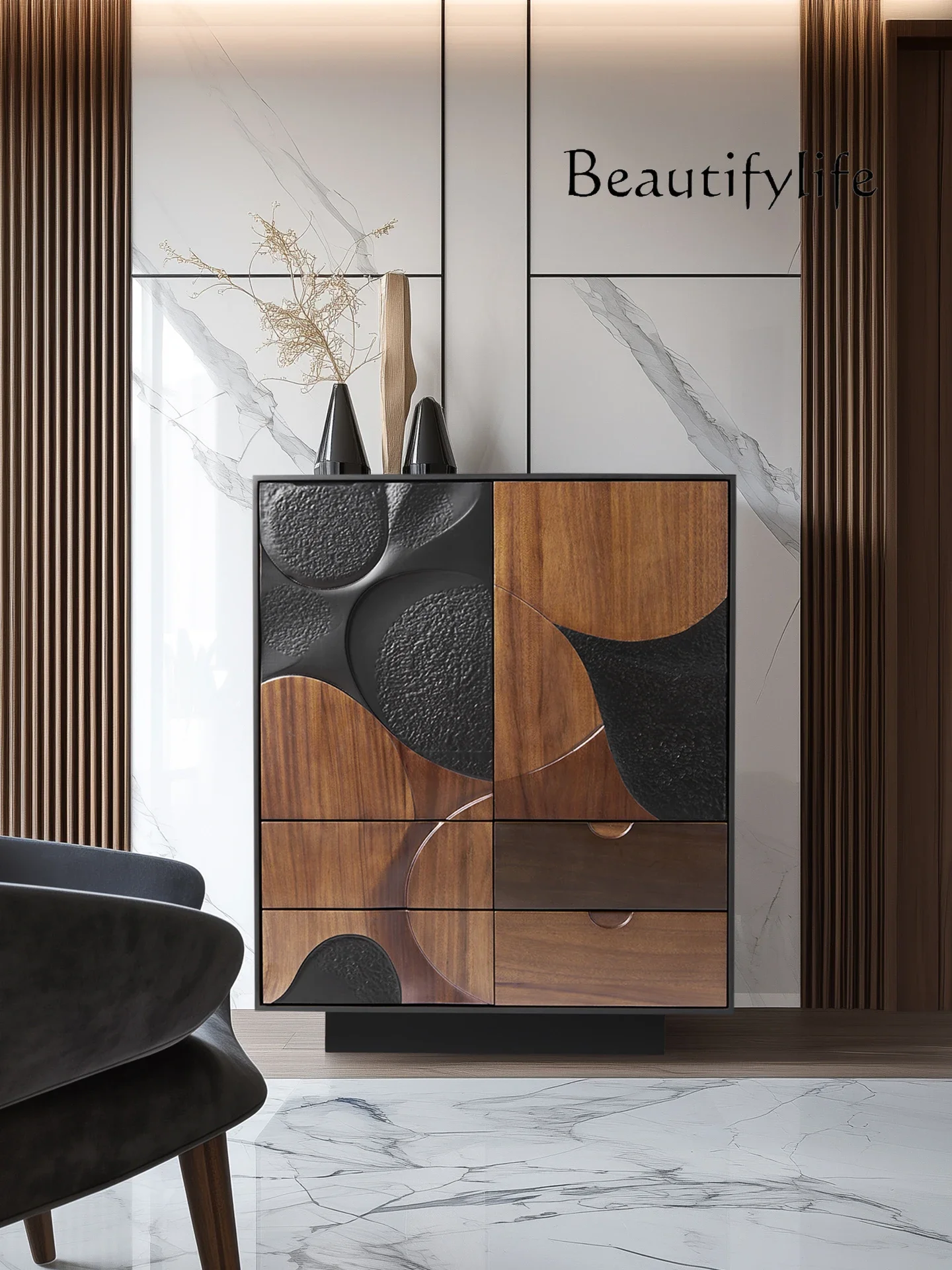 

Y Italian Light Luxury Solid Wood Chest Cabinet Design Sense Dining Side Cabinet Villa Living Room Against The Wall Storage Lock