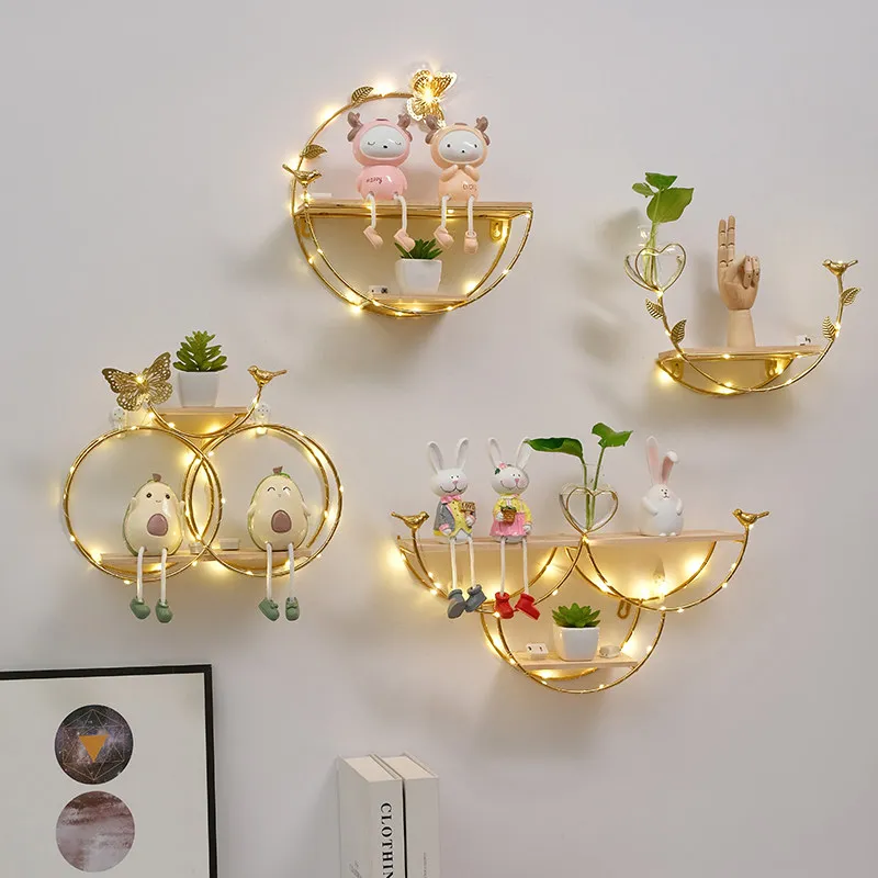No Drill Wall Mounted Shelf Living Room Decor Light Luxury Wall Hanging Storage Display Rack Wall Shelf