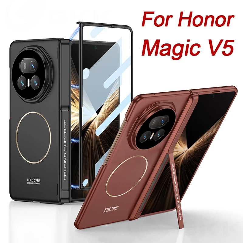 Magnetic Hinge Armor Holder Case for Honor Magic V5 Front Screen Glass All-included Plastic Matte Cover for Honor Magic V5 Case