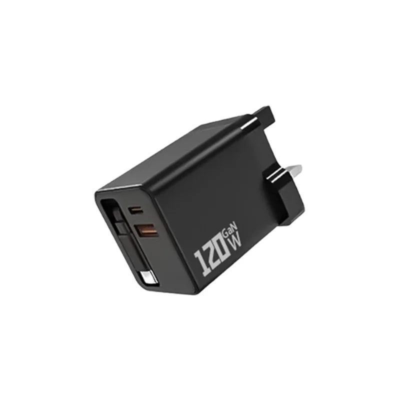 3-in-1 120W GaN-Ladegerät USB Typ C Schnellladegerät mit einziehbarem USB-C-Kabel und Netzstecker für iPhone und Huawei
