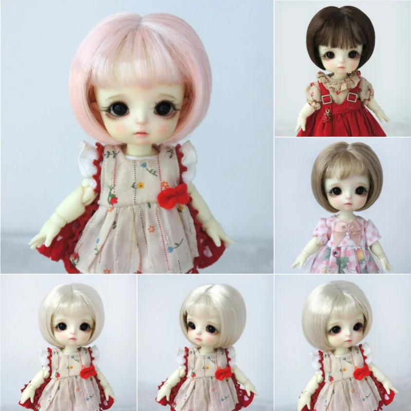 JD555 Kurze Bobo-Schnitt-Puppenperücke mit dünnem Pony für BJD-Synthetik-Mohair YOSD SD DOD, kompatibel mit 1/8 1/6 1/3 Maßstab 6–9 Zoll