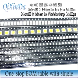 5colors=500PCS/6colors=600PCS 0402 0603 0805 1206 3528 5050 5730 SMD LED Diode Kit Red / Green / Blue / White / Yellow/ Orange