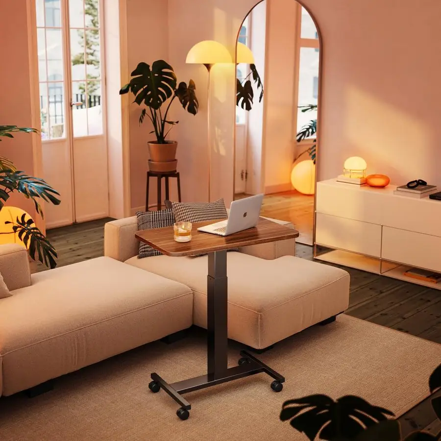 

Small Rolling Laptop Standing Desk, Height Adjustable Mobile TBase Desk with Lockable Casters, Portable SitStand Workstation fo