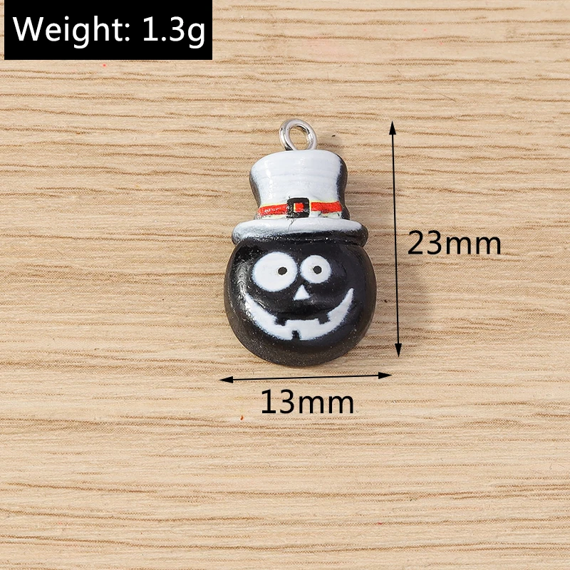 Tusember 10 Stück Halloween Charms Harz Hexenhut Mond Spinne Fledermaus Katze Kürbis Geist für Ohrringe Halloween Schmuckherstellung DIY – Detail 15