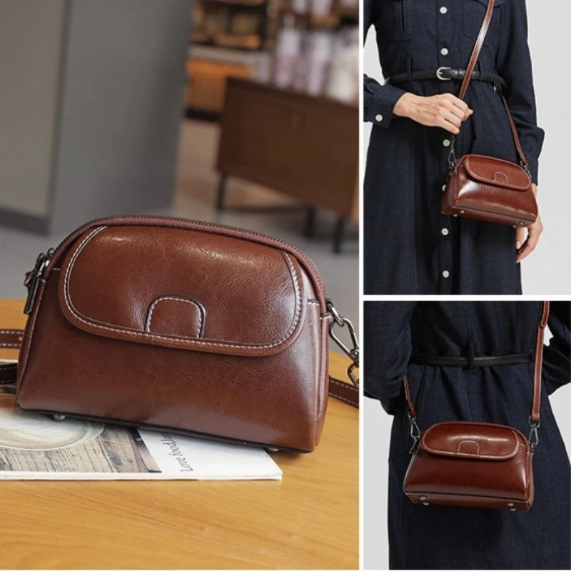 

Women's Cowhide Leather Crossbody Bag Black Brown Handbag Luxurious Phone Carrier Fashionable Female Accessory