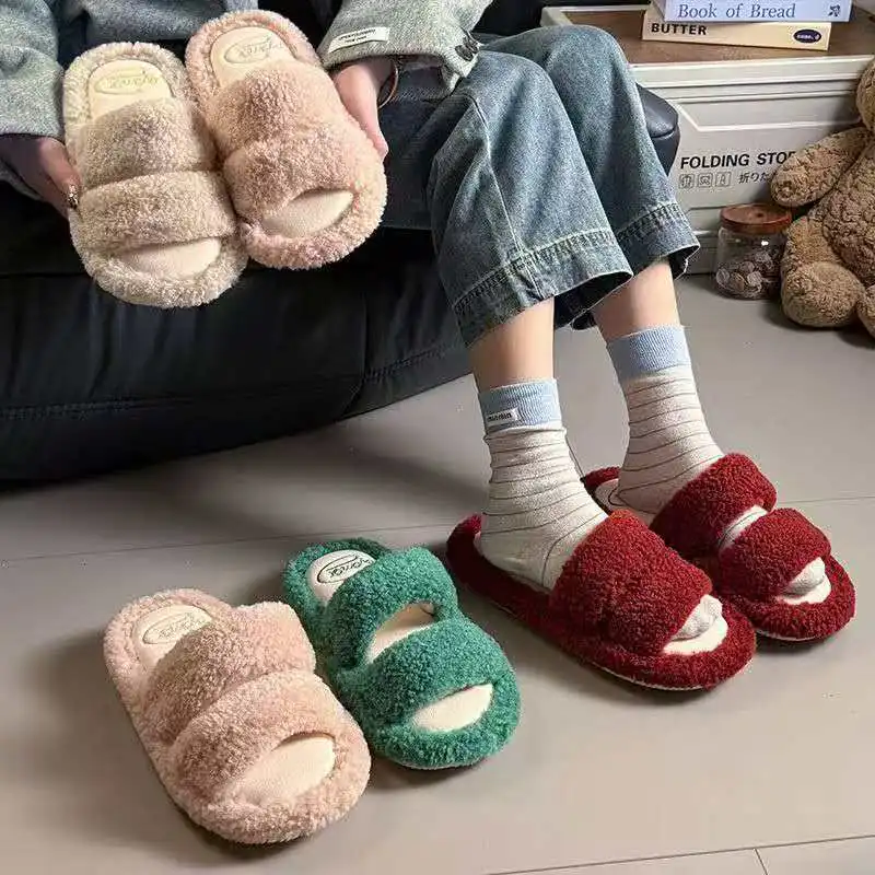 

2026 Thick-soled casual cotton slippers for women suitable winter at home with soft bottom fashionable warm and slip-resistant