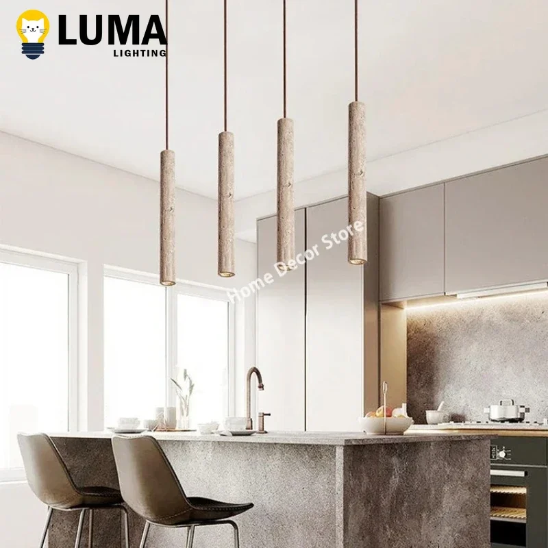 

Led Pendant Lamp Long Tube Wood Ceiling Lamp Japan Style Quiet Wind Bedroom Bedside Chandelier Retro Modern Travertine Lighting