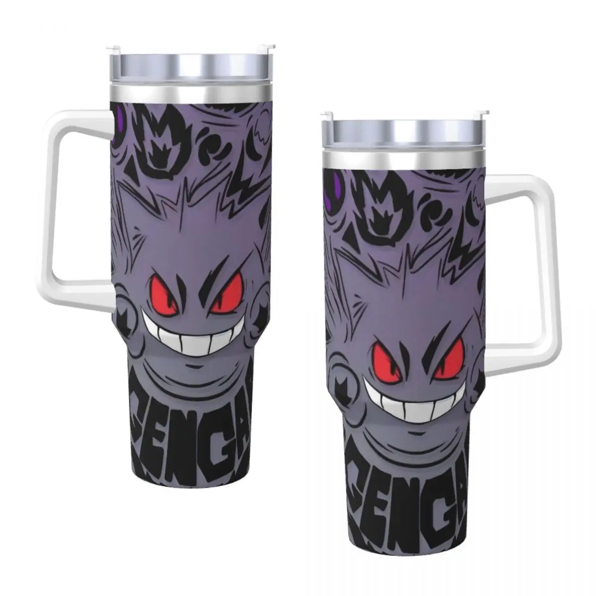 Gobelet en acier inoxydable Pokemon Gengar Anime, jeu populaire, tasse thermique de plage, pailles et couvercle, tasses de voiture, bouteille d'eau froide, 40oz