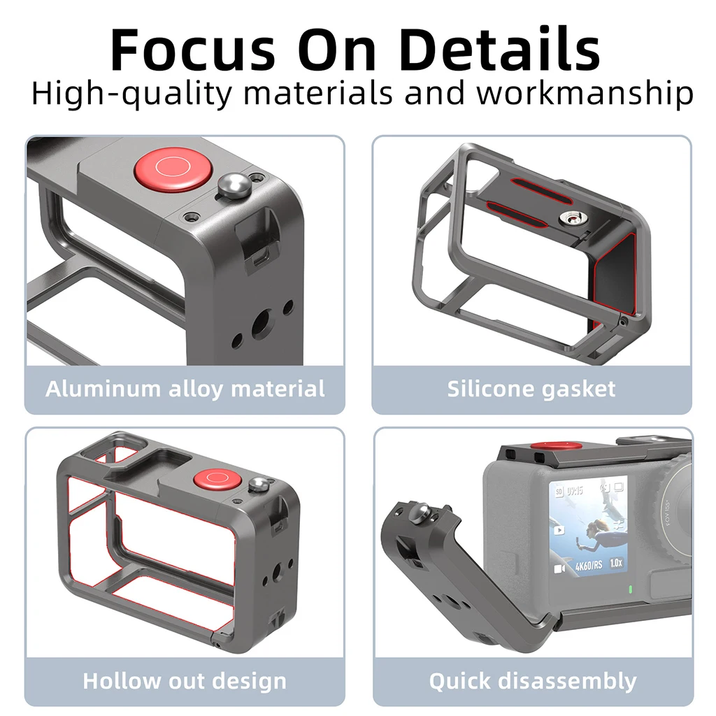 قفص الكاميرا لـ DJI Action 5Pro /4 /3 إطار حماية ملحق إطار معدني خفيف للغاية/حامل محول مغناطيسي سريع التحرير