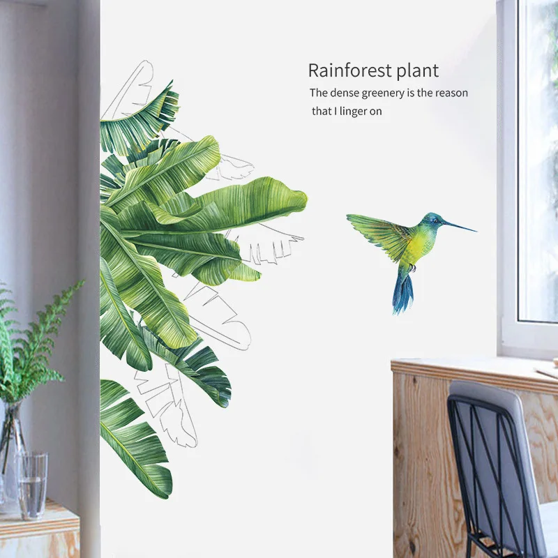 1pcs Double-sided Visual Pattern Tropical Plants Bird Wall Sticker Home Decorations Mural Decals Removable PVC Waterproof Paster