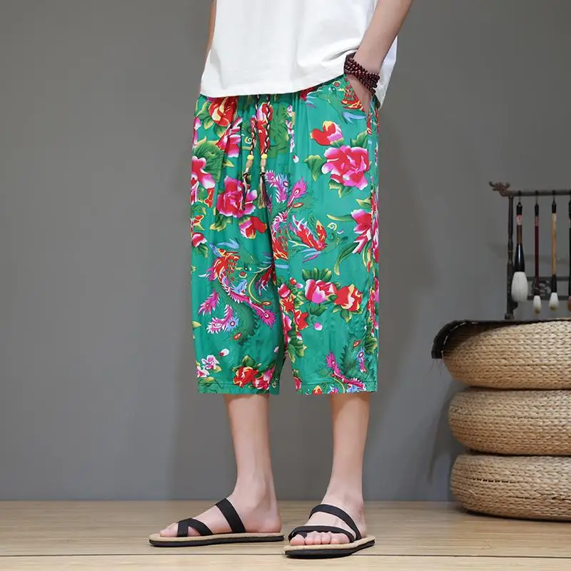 Men Baggy Flowers Harem Pants Men 2025 Summer Japanese Men Women Hip Hop Wide Leg Pants Bloomers Calf-Length Pants Joggers