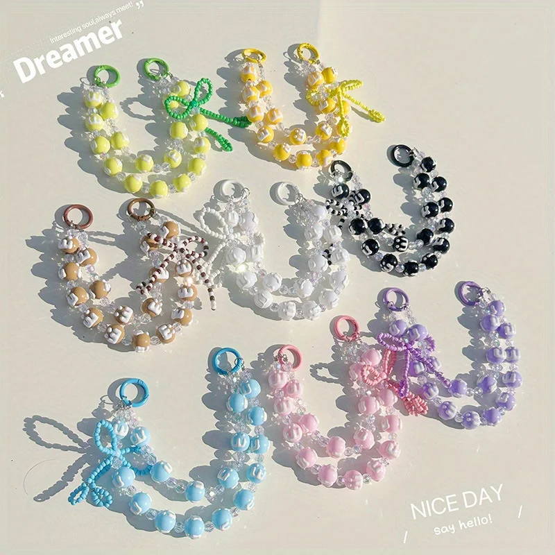 

Creative Cake Hand-painted Bead Double Chain Mobile Phone Chain Car Keychain Pendant Bag Decoration