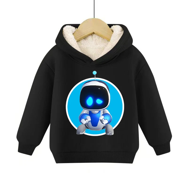 Astro bot lã de cordeiro com capuz para crianças anime dos desenhos animados moletom com capuz meninos meninas inverno moda roupas quentes crianças