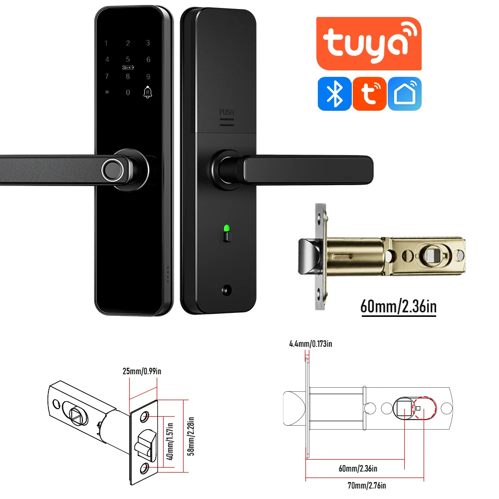 VBU Tuya Smart Fingerprint Door Lock, Keyless Entry Handle with Biometric & App Control for Bedroom, Garage, Office & Apartment