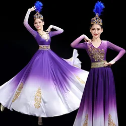 Mongolian Dance Dress Uygur Tibetan Traditional National Dance Costume Female Performance Clothing Female Practice Dance Dress