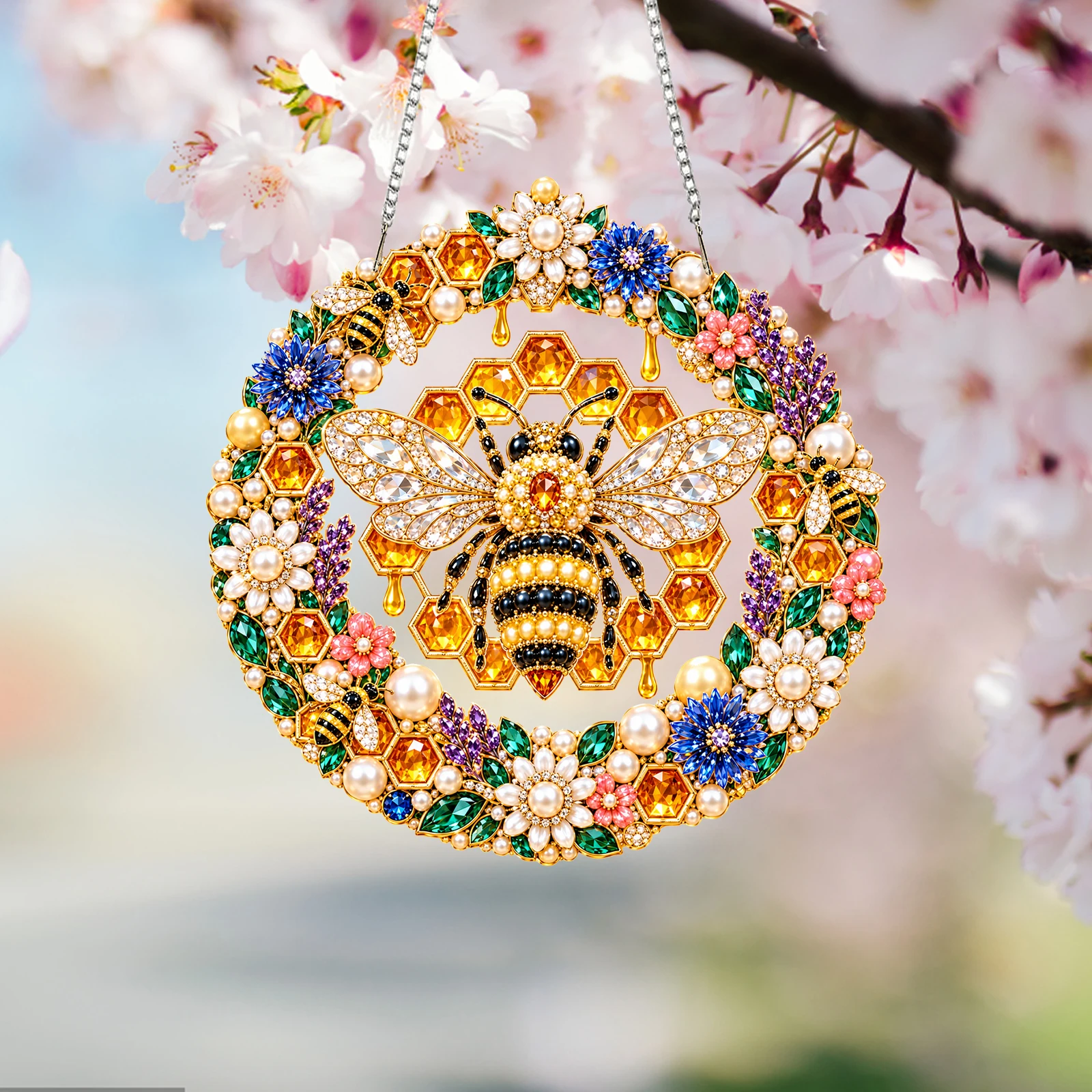 5D Diamond Painting Wreath Pendant Kit Double Sided 7.68x7.68in DIY Crystal Resin Drill Home Decor Hanging Ornament