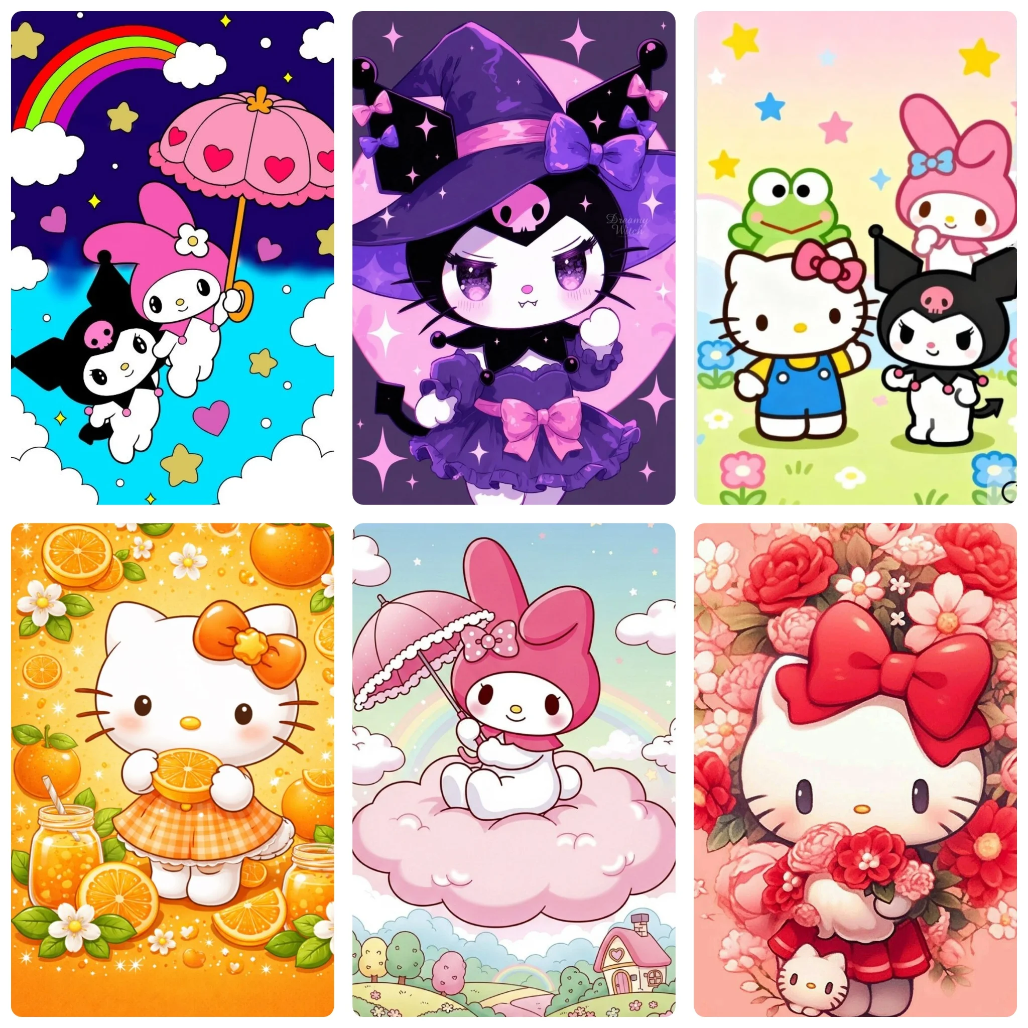 DIY Niedliche Sanrio-Charaktere Diamantmalerei, Süße Hello Kitty und Kuromi für Wohnzimmer-Wanddekoration, Exquisites Geschenk