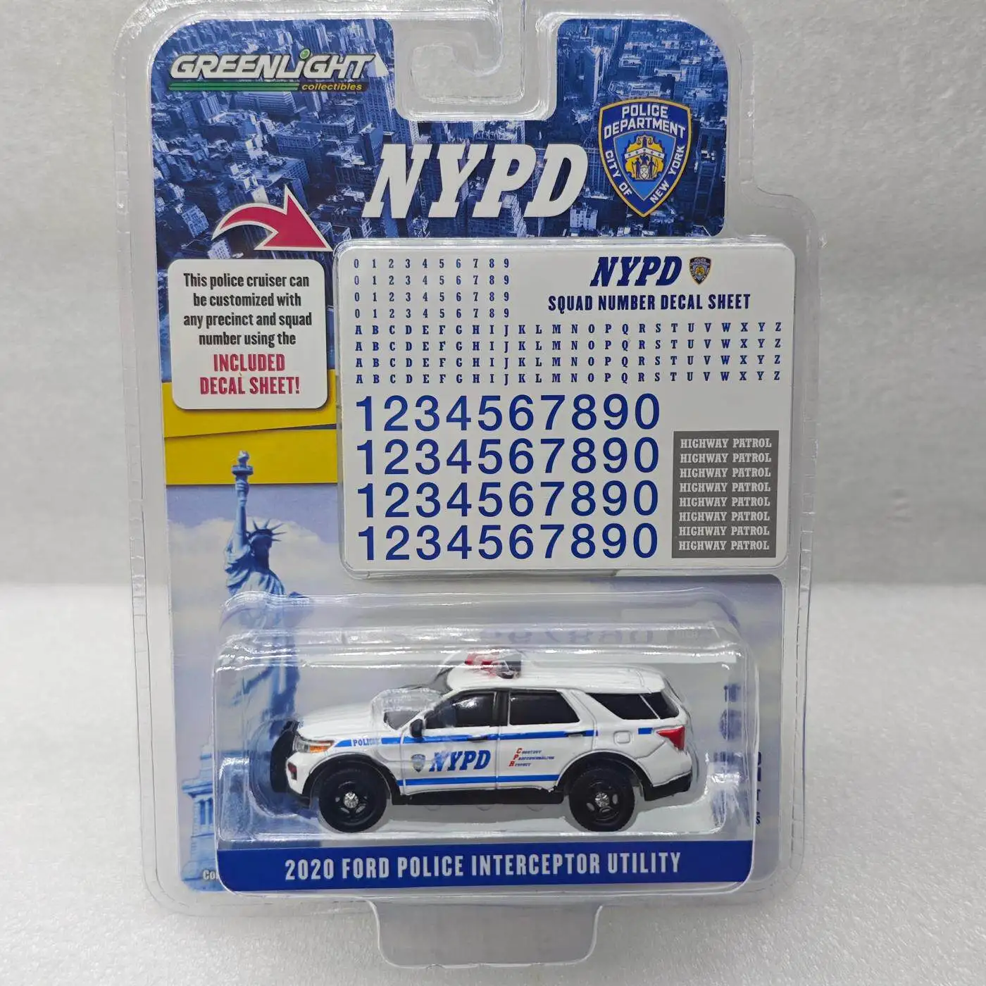 GreenLight 1:64 2020 Ford Explorer (NYPD) & Lead Team Number Stickers, Independent Lights Diecast Alloy Car Models Collectible