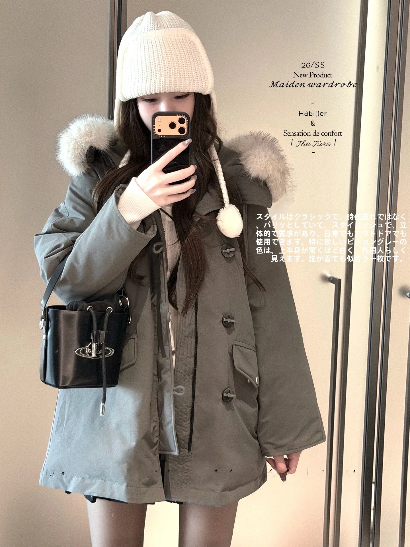 

the Ture Grey Cute Duck down Jacket Women's Mid-Length Thick Warmth Autumn Winter New Style Removable Hood White Duck Feather