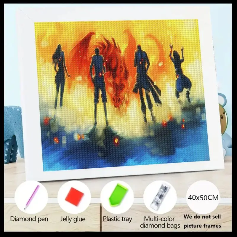 

1 шт. 5D DIY комплект алмазной живописи, эпоческий фантазийный дракон и аниме-воины, боевая сцена, полная дрель, искусство со стразами, 40x50 см L