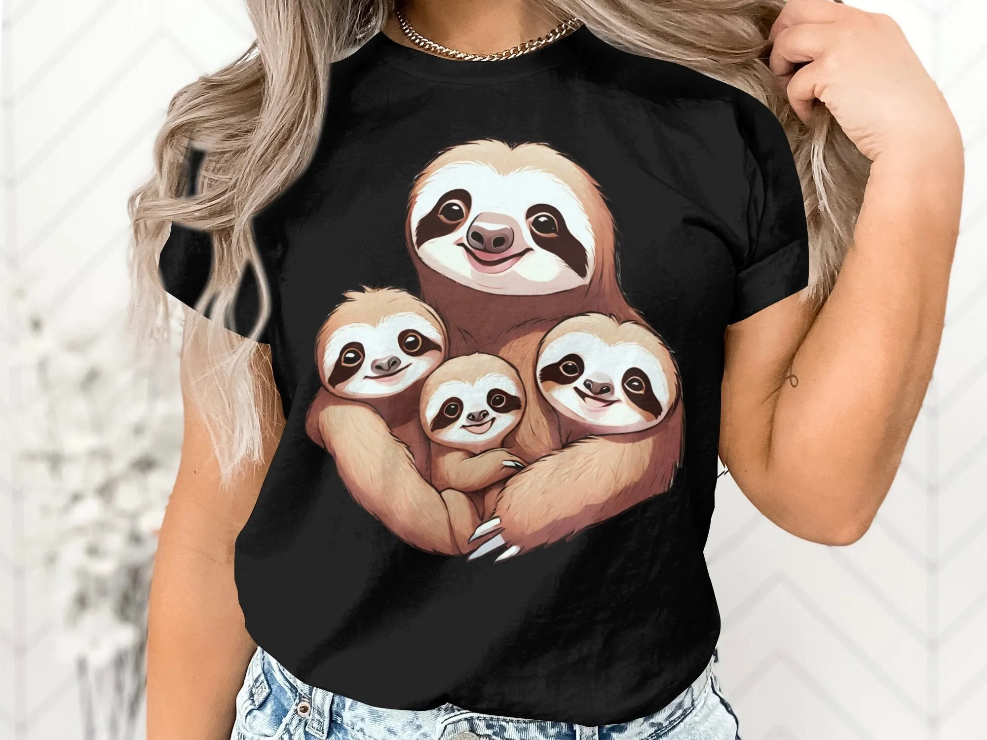 Cute Mama Sloth And Baby Family Mom Mother Women Wife T Shirt Babies Birthday Holiday Present Men Kids