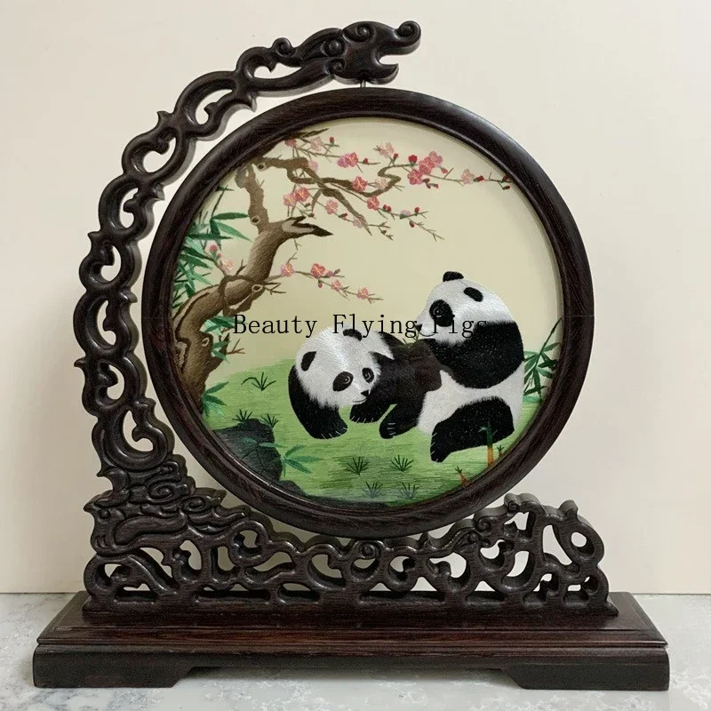 1pc, Su Embroidery Ornaments, Chinese Embroidery Crafts, Double Sided Embroidered Ornament, Solid Wood Desktop Decoration