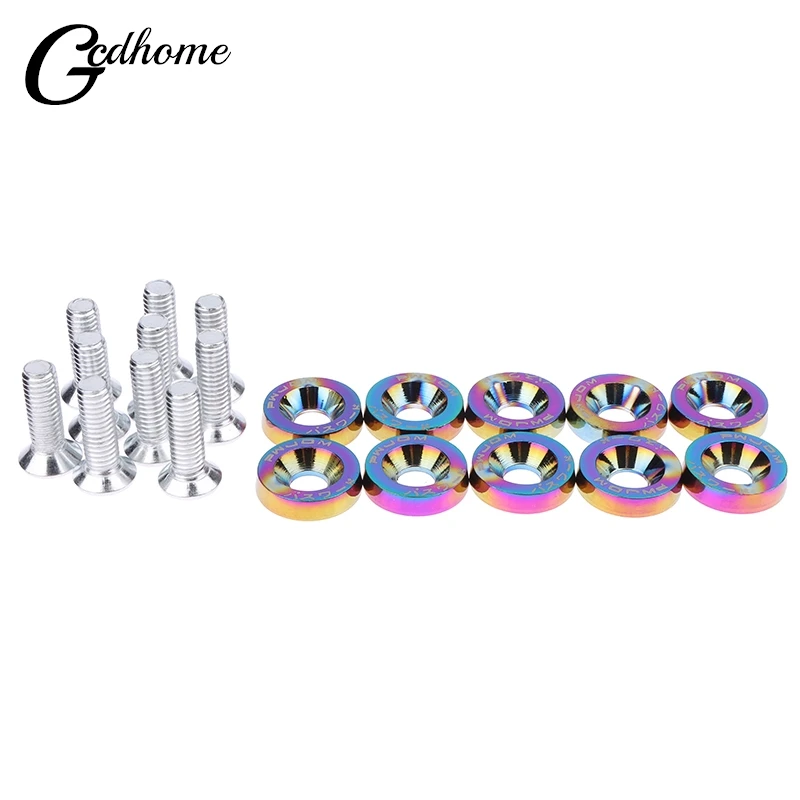 10Pcs Universal M6 Car Nuts Bolts Stickers Password Fender Washer License Plate Bolts Car Styling Modification Accessories