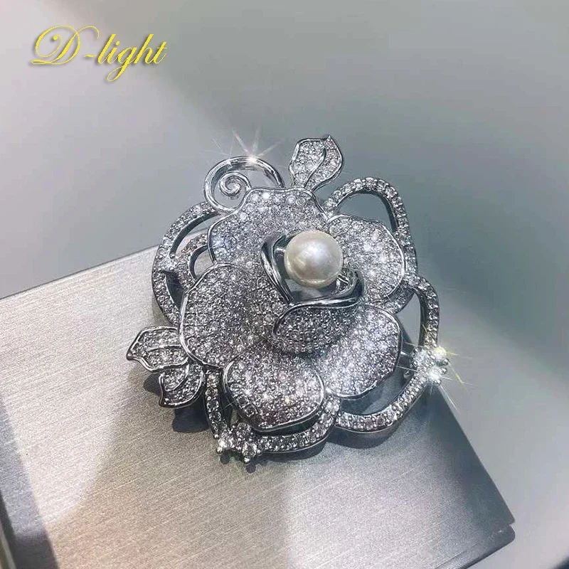Sweet Romantic Hollow Pearl rose Brooch Lady High-end Gorgeous Jewelry Banquet Stage Performance Suit Shirt Accessory Nice Gifts