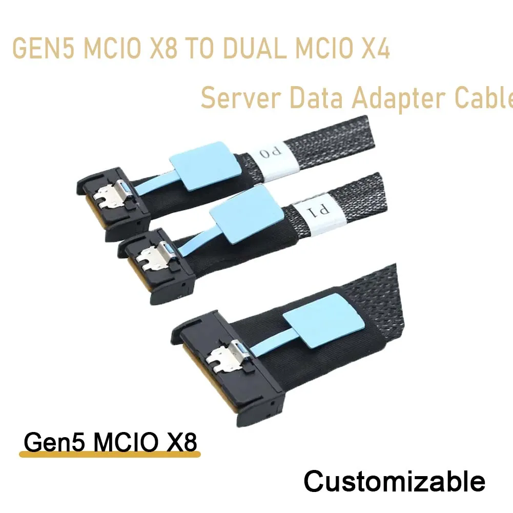 

For PC Gen5 MCIO X8 To Dual MCIO X4 Server Cable Customizable Gen5 MClo X8 Adapter Cable SFF-8654 8643 8639 Oculink SATA3.0 U.2